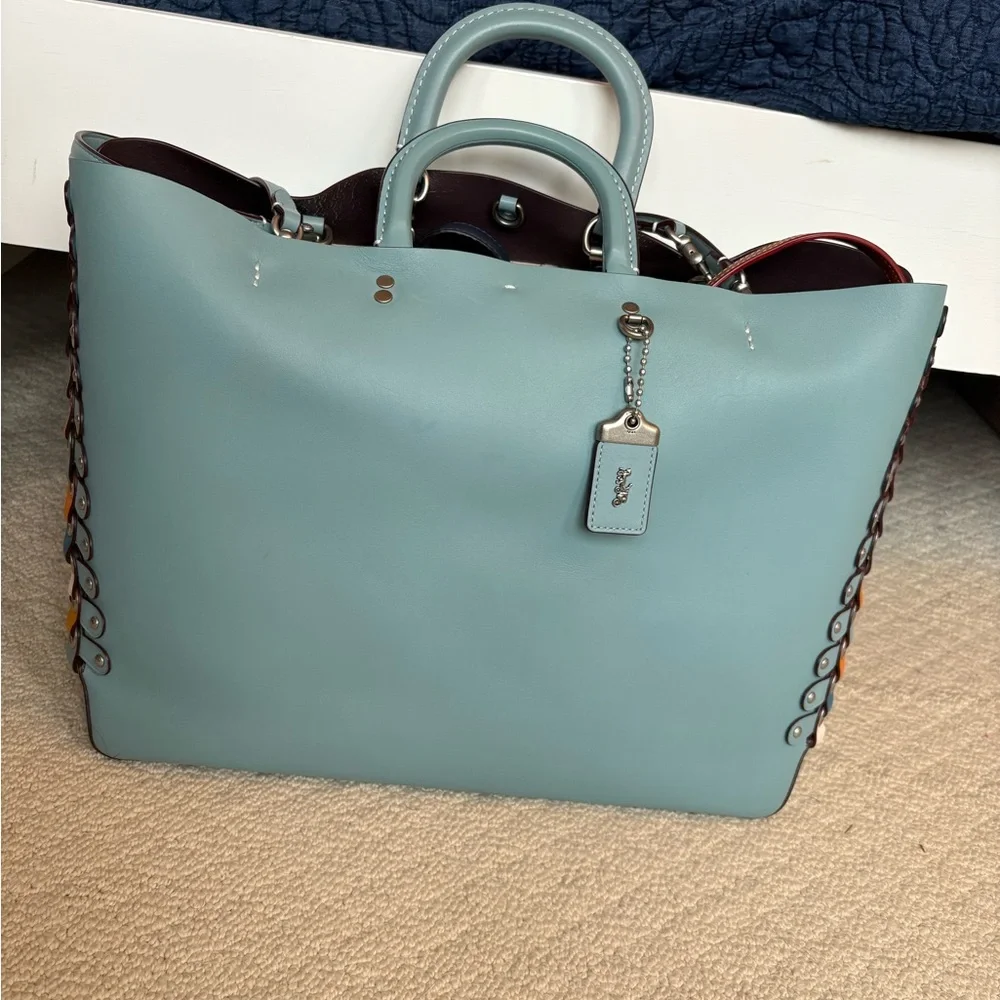 Coach Blue Rogue Tote With Unique Colorful Side Details - Picture 1 of 8